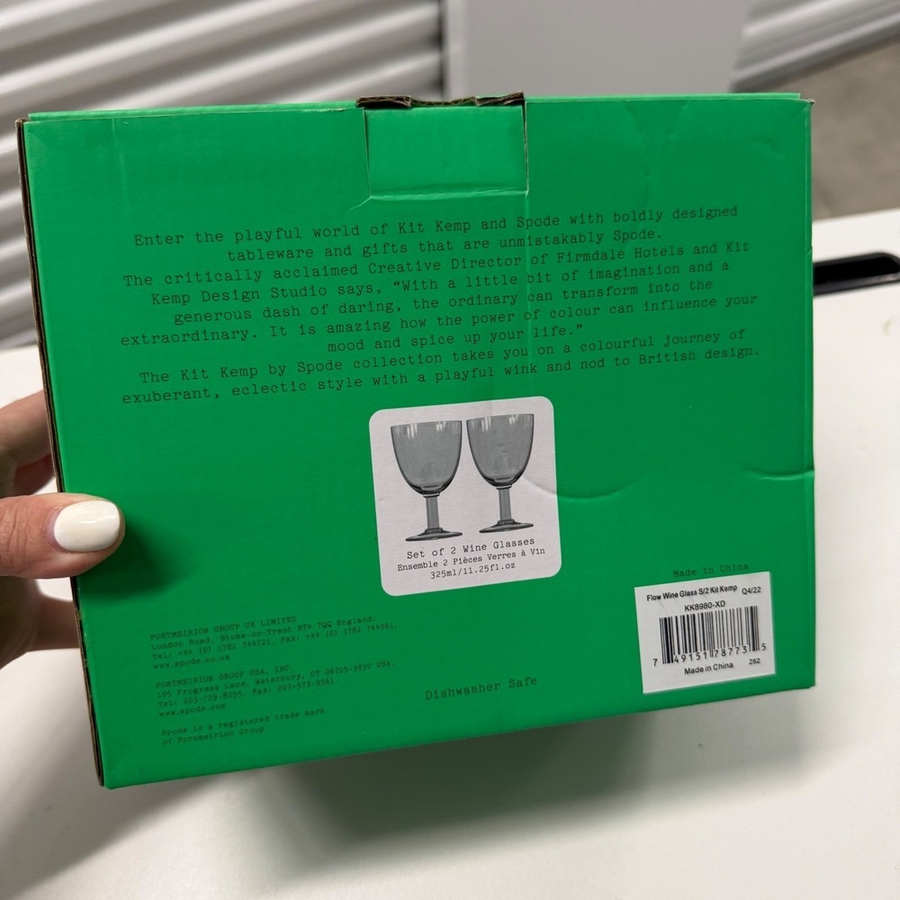 Kit Kemp by Spode Flow Wine Glass Set of 2 Clear 11.25oz KK8980-XD New in Box